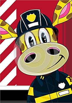 Cartoon Fireman Giraffe