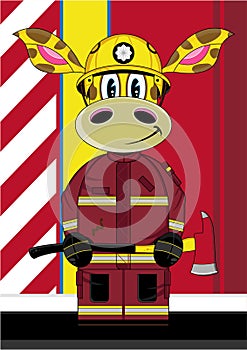 Cartoon Fireman Giraffe