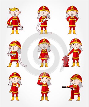 Cartoon Fireman icon set