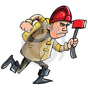 Cartoon fireman running with an axe