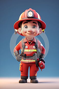 Cartoon Fireman Standing in Front of a Blue Background. Generative AI.