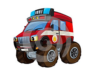 Cartoon firetruck monster truck on white background