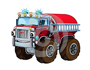 Cartoon firetruck monster truck on white background