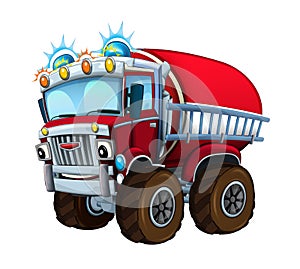 Cartoon firetruck monster truck on white background