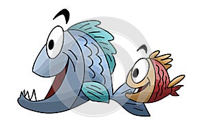 Cartoon fish, father and son swimming vector