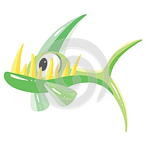 Cartoon Fish or Shark or Whale Illustration on White Background