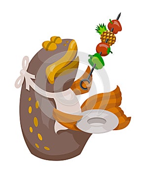 Cartoon Fish with Shish-Kabob