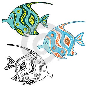 Cartoon fish on white background.