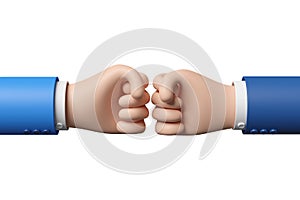 Cartoon fist bump isolated on white background. 3d illustration