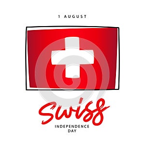 Cartoon flag of Switzerland. Confederation Day in Switzerland. August 1. National holiday in honor of the founding of Switzerland