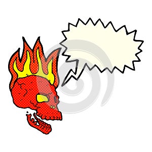 cartoon flaming skull with speech bubble