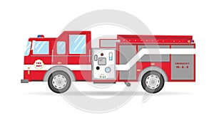 Cartoon flat American Firetruck car vector illustration emergency vehicle