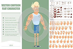 Cartoon flat blonde sportsman character vector set