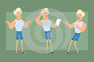 Cartoon flat blonde sportsman character vector set