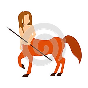 Cartoon flat brave centaur with a spear. photo