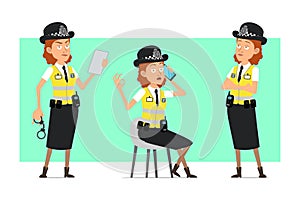 Cartoon flat british police woman character set