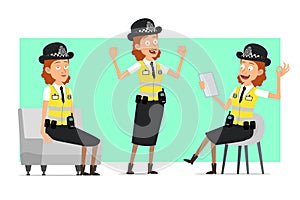 Cartoon flat british police woman character set