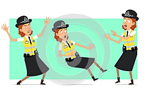 Cartoon flat british police woman character set