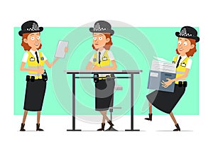 Cartoon flat british police woman character set