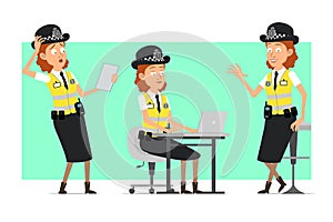 Cartoon flat british police woman character set