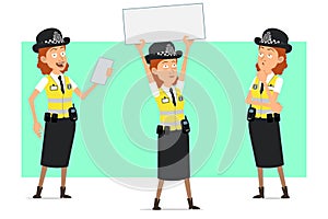 Cartoon flat british police woman character set