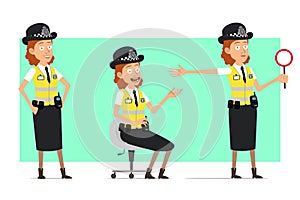 Cartoon flat british police woman character set