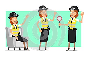 Cartoon flat british police woman character set