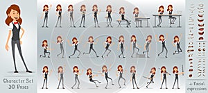 Cartoon flat business girl character vector set