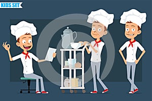 Cartoon flat chef cook boy character vector set