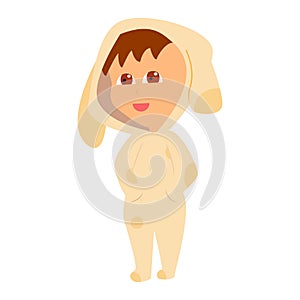 Cartoon flat child in a puppy costume.  Ð¡ute standing little baby