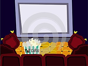 Cartoon Flat cinema hall interior vector illustration