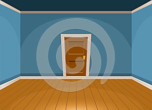 Cartoon flat empty room with a door in blue style