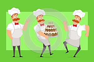 Cartoon flat fat chef cook man character vector