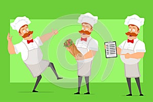 Cartoon flat fat chef cook man character vector