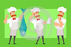 Cartoon flat fat chef cook man character vector