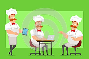 Cartoon flat fat chef cook man character vector