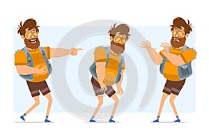 Cartoon flat fat hipster man character vector set