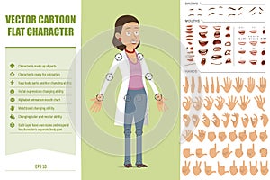 Cartoon flat funny doctor woman character set