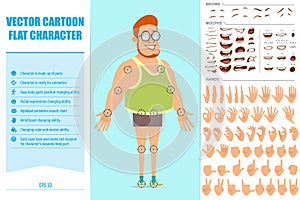 Cartoon flat funny fat boy character vector set