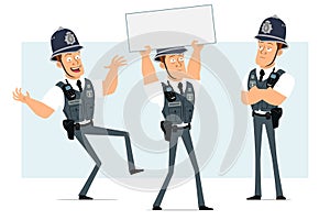 Cartoon flat funny strong policeman character set