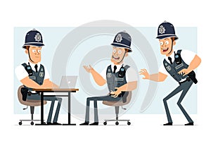 Cartoon flat funny strong policeman character set