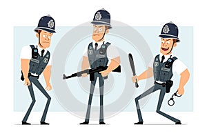 Cartoon flat funny strong policeman character set
