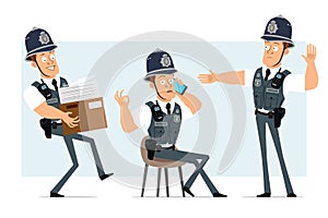 Cartoon flat funny strong policeman character set