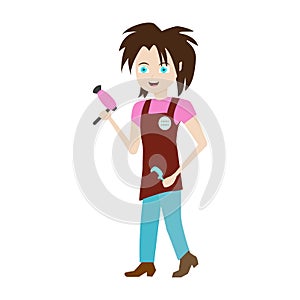 Cartoon flat hairdresser isolated on white. Smilling hairstylist