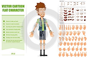 Cartoon flat hipster boy character vector set