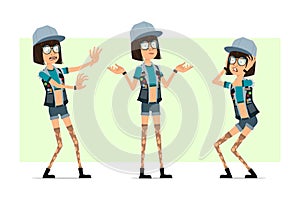 Cartoon flat hipster girl character vector set