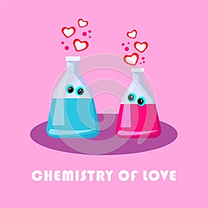 Cartoon Flat Inscription Chemistry of Love Vector.