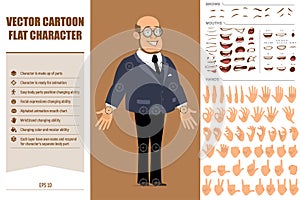 Cartoon flat professor man character vector set
