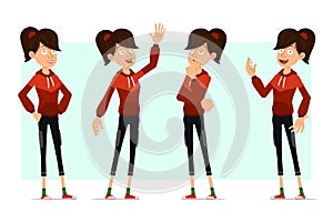 Cartoon flat sport girl character big vector set