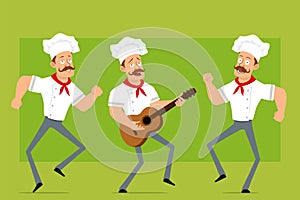 Cartoon flat strong chef cook man character set